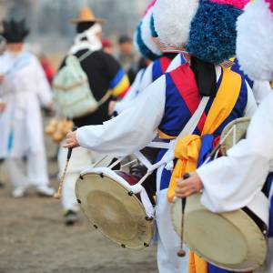 Auftritt einer traditionellen Perkussionsgruppe in Jeonju Südkorea