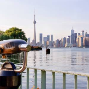 Blick vom Ontario See auf die Skyline von Toronto Ontario Kanada