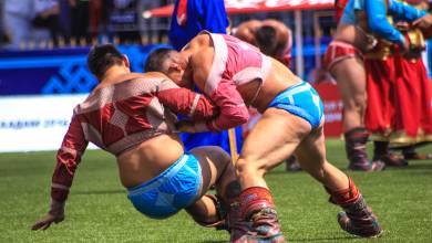 Wrestling during the Naadam Festival