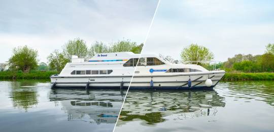 Patchwork of images of 4-cabin boats included in the Mystery boat offer.