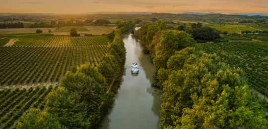 Boat travelling on the Canal Du Midi