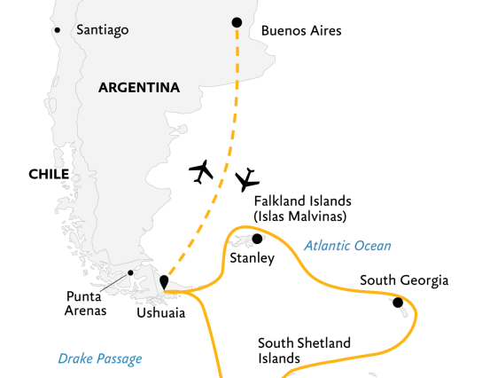 Epic Antarctica: Crossing the Circle via Falklands & South Georgia (Buenos Aires) (Itinerary Map)