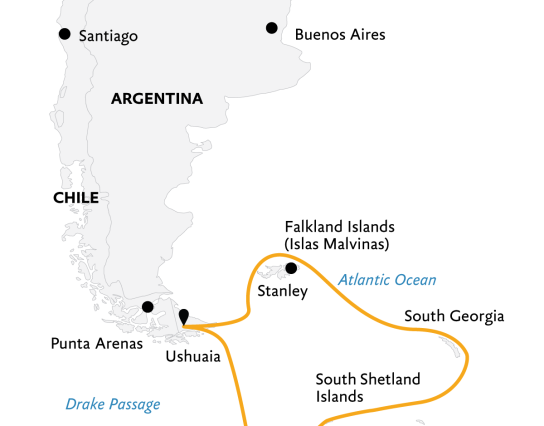 Falklands, South Georgia & Antarctica: Explorers and Kings (Itinerary Map)