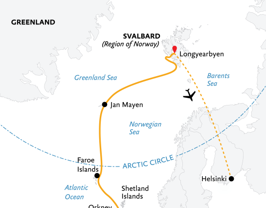 Arctic Saga: Exploring Spitsbergen via the Faroes and Jan Mayen (2025 Map)