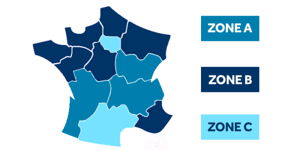 Carte des zones A, B et C en France