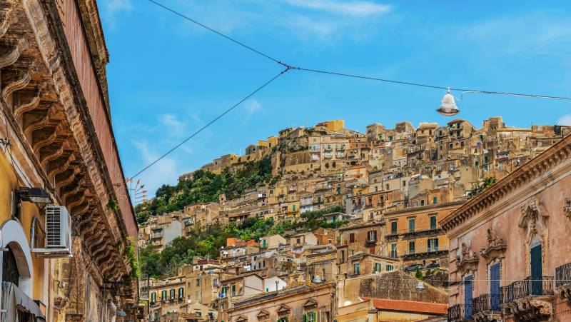 Cityscape of the old baroque town Modica in Sicily, Italy