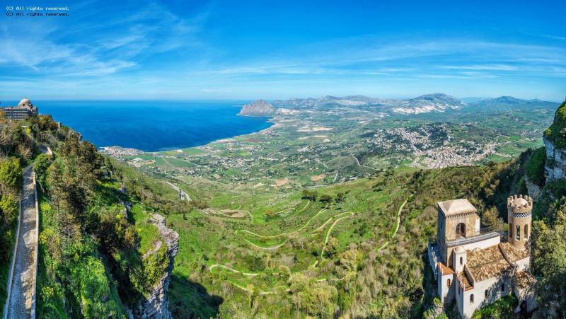 Erice with a view over to Monte Cofano
