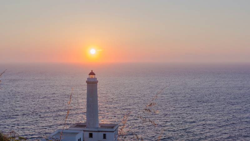 Sunrise on the Lighthouse of Cape Palascia in Otranto, the easternmost point of Italy