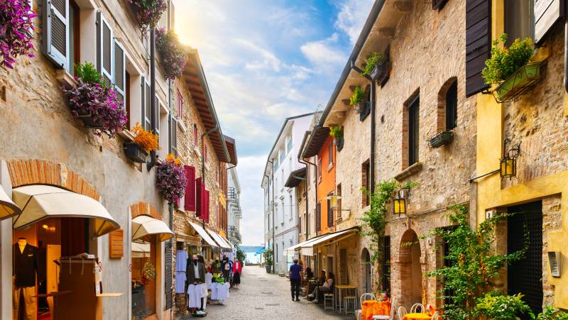 Lake Garda in the historic medieval town of Sirmione, Italy