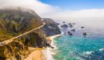 Arial view of the California Bixby bridge in Big Sur in the Monterey County along side State Route 1 US, the ocean road.