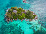 Praslin tropical island Seychelles, drone view above st piere island Seychelles