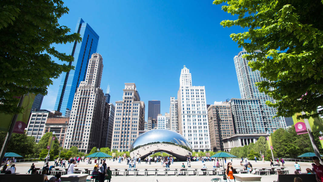 a group of people in a city