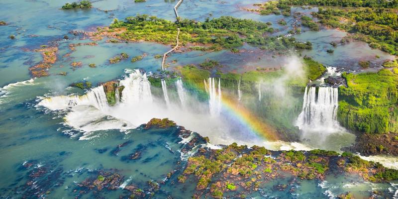 Beautiful aerial view of Iguazu Falls - One of the Seven Natural Wonders of the World - Foz do Iguaçu, Brazil