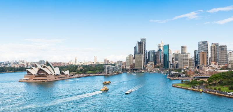 Major architectural landmarks of the city of Sydney and Australia around Sydney harbour