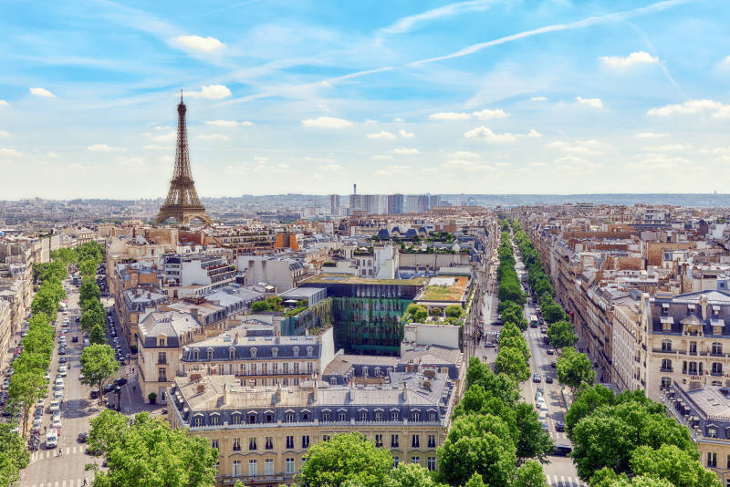 Enchanting Travels France Tours Beautiful panoramic view of Paris from the roof of the Triumphal Arch. View of the Eiffel Tower