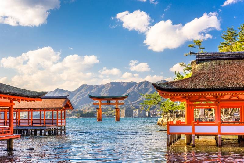 Centuries-old Itsukushima shrine on Miyajima island in Japan