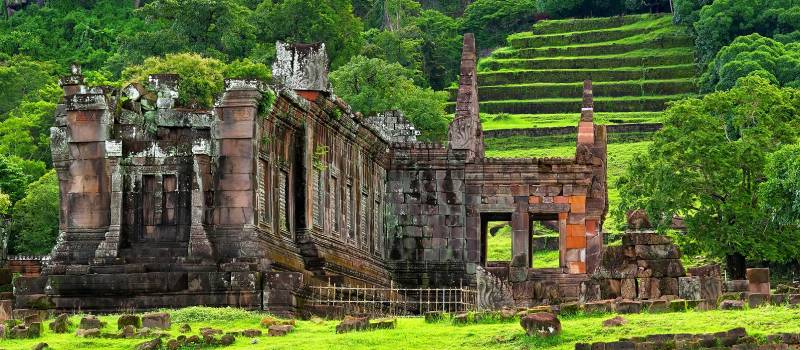 Enchanting Travels Laos Tours View of Vat Phou or Wat Phu is the UNESCO world heritage site in Southern Laos, Champassak,