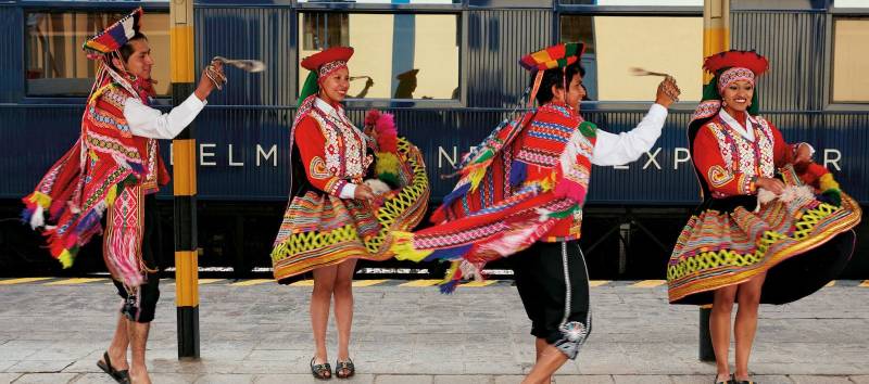 Welcome dance at the Hiram Bingham lounge, Machu Pachu, Peru, South America