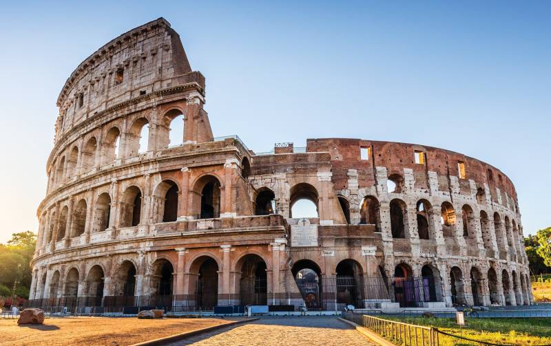 Rome, Italy. The Colosseum or Coliseum at sunrise