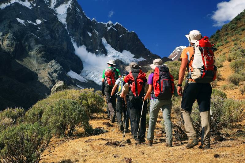 Team trekking in Cordiliera Huayhuash, Peru, South America