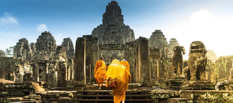 Monks at Bayon Temple - Best time to visit Asia