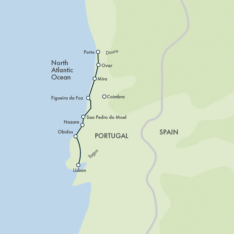 Porto to Lisbon Atlantic Ride map