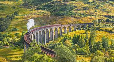 Jacobite steam train crossing the Glenfinnan Viaduct