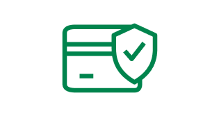 Green credit card and shield checkmark icon representing secure payment