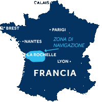 Mappa della zona di navigazione del Charente in Francia