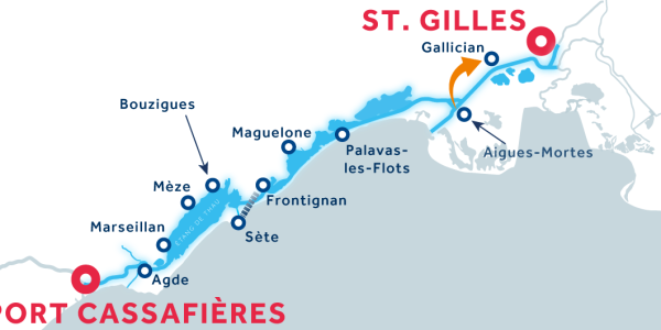 Mappa dell'itinerario da Aigues-Mortes a Gallician
