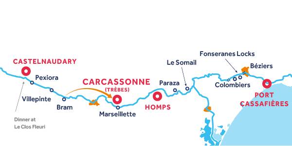 7-Night Canal du Midi Itinerary: Castelnaudary to Port Cassafières