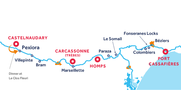 7-Night Canal du Midi Itinerary: Castelnaudary to Port Cassafières