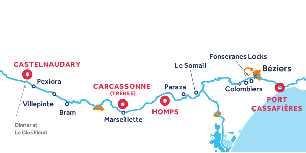 7-Night Canal du Midi Itinerary: Castelnaudary to Port Cassafières