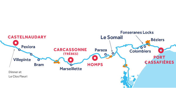 7-Night Canal du Midi Itinerary: Castelnaudary to Port Cassafières