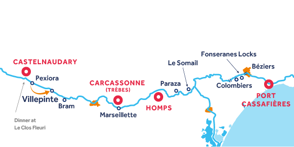 7-Night Canal du Midi Itinerary: Castelnaudary to Port Cassafières