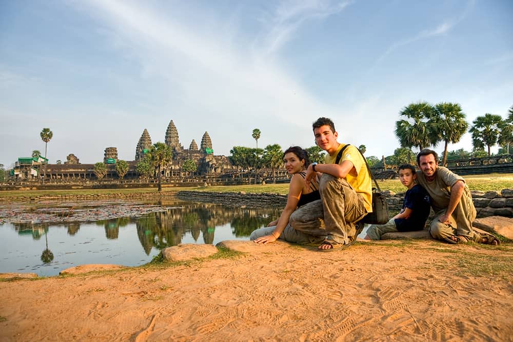 Kids exploring Angkor Wat, Cambodia