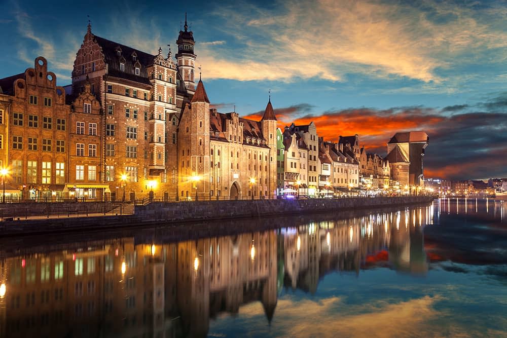 Riverside with the characteristic Crane of Gdansk, Poland