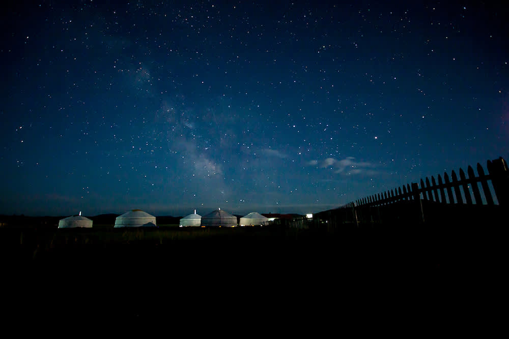 Starry sky over camp in Mongolia