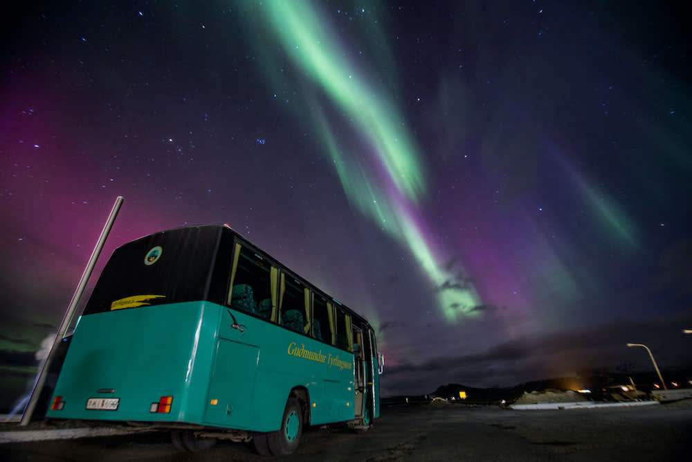 Northern Lights and tour bus