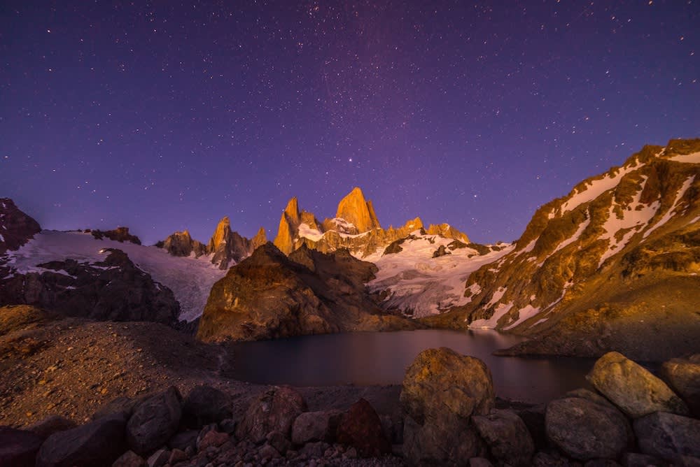 Starry sky over Mt Fitzroy in Torres del Paine National Park, Patagonia