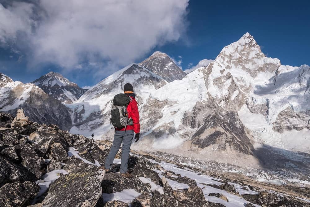 Trekker enjoying breathtaking views of Everest