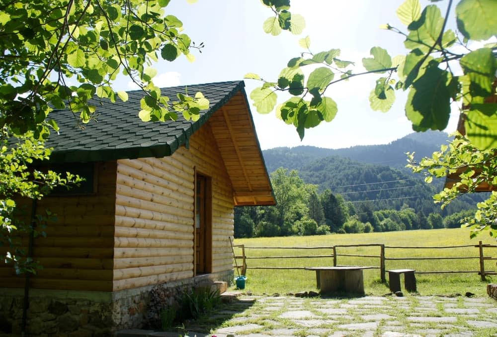 Log cabins at the trout farm