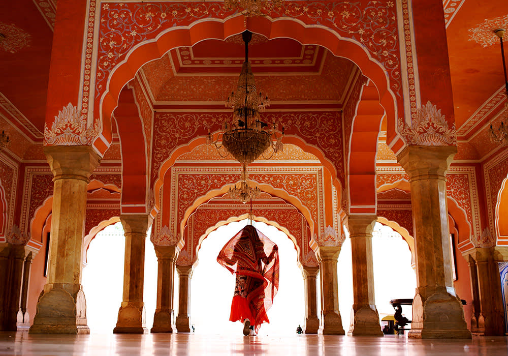 A woman traveling in Indian Palace