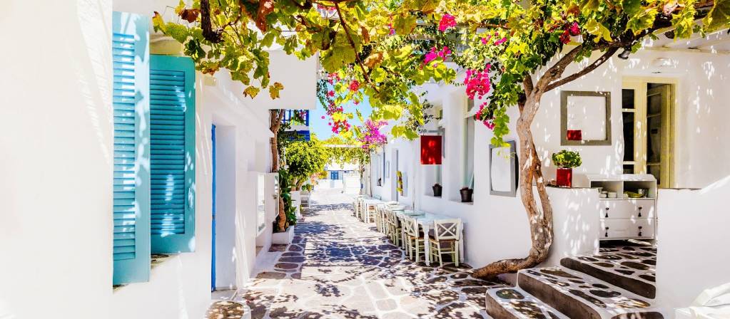 Beautiful street on Paros Island, Greece