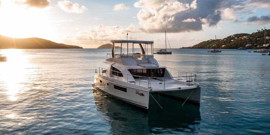 Moorings 433PC at sunset at Magen's Bay St. Thomas in the USVI