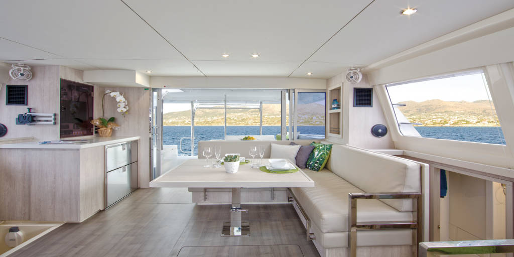 Sailing catamarans like the Moorings 4000 offer spacious interiors