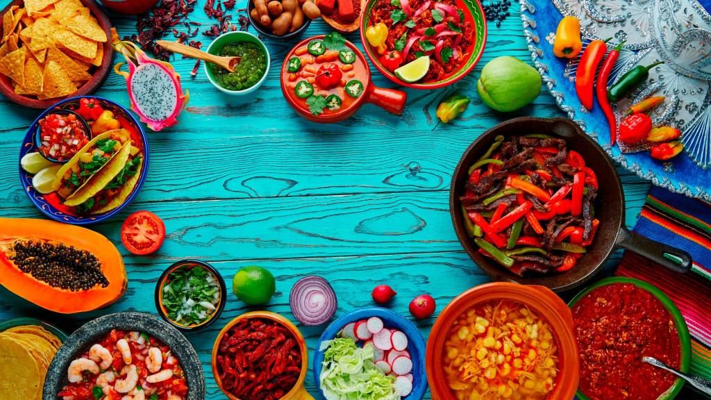 many different types of food on a table