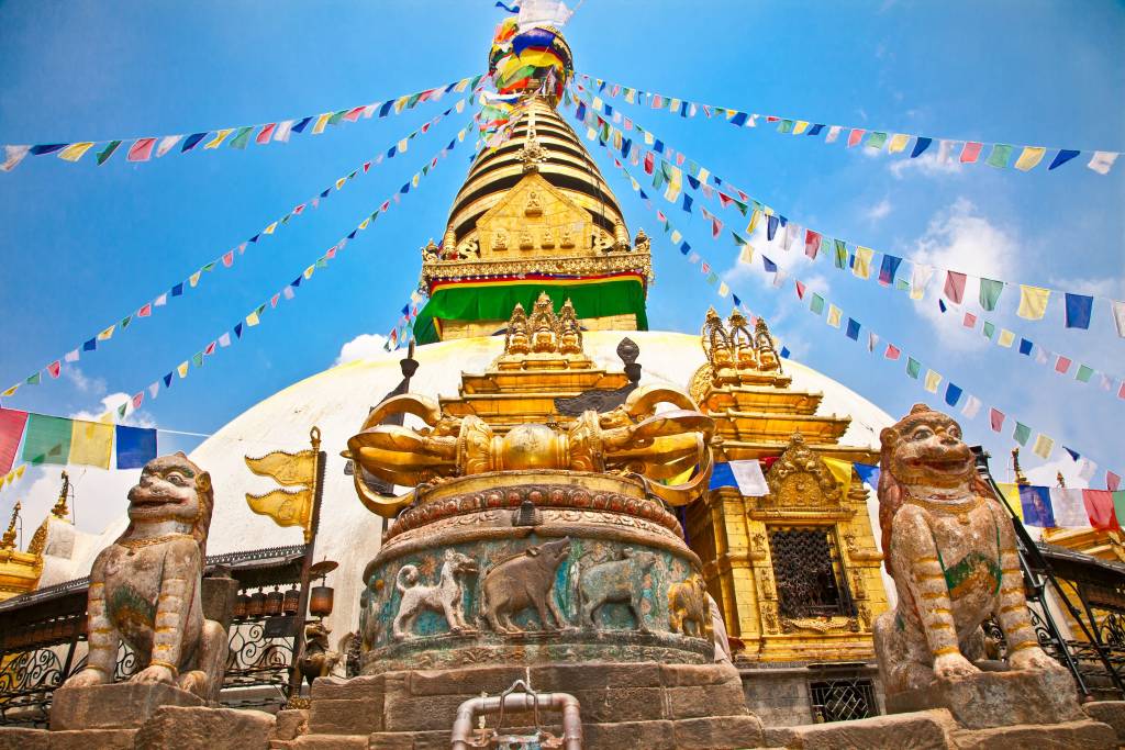 Stupa in Swayambhunath Monkey temple , Kathmandu, Nepal.