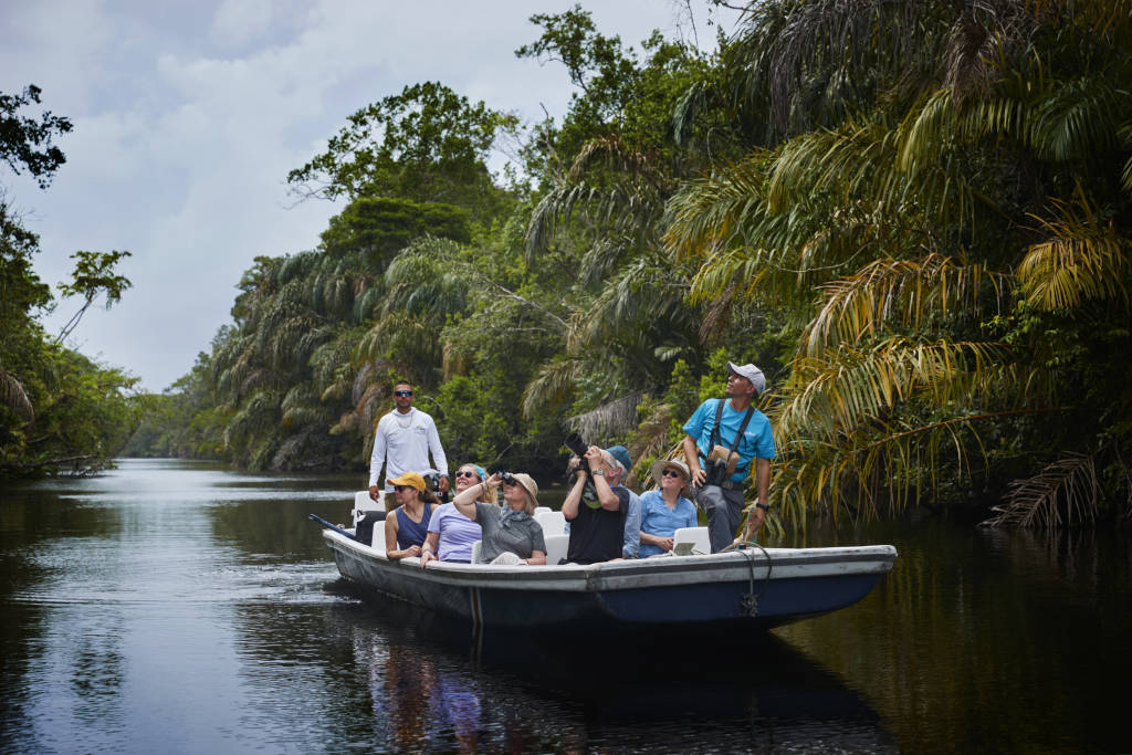 An Exodus group cruises down the Tortuguero waterways