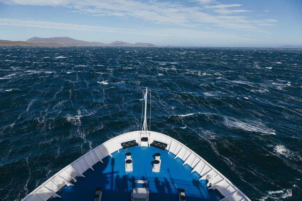A Quark Expeditions ship crosses the Drake Passage en route to Antarctica.